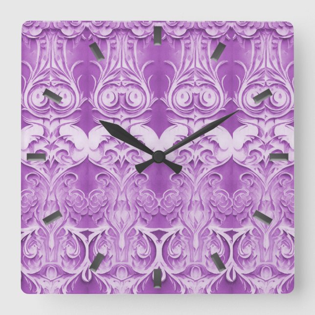 Lila Blumen Blühte Wall Clock Quadratische Wanduhr (Vorderseite)