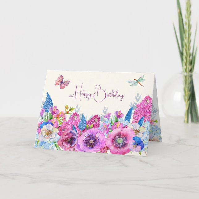 Lila Blumen Blütenfeder Karte (Vorderseite)