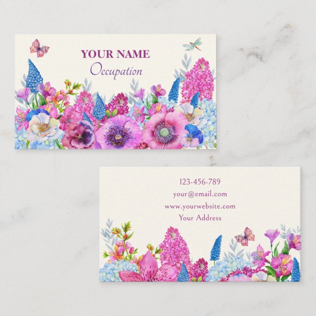 Lila Blumen Blütenfeder Visitenkarte (Vorne/Hinten)