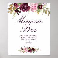 lila Blumen Brautparty Mimosa Bar Schild