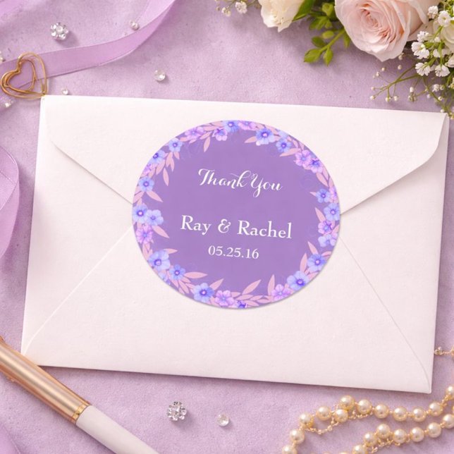 Lila Blumen danken Ihnen Runder Aufkleber (Von Creator hochgeladen)