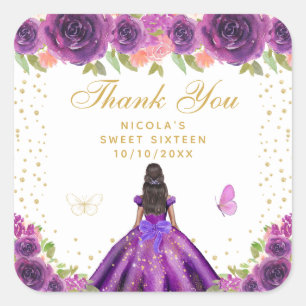 Lila Blumen Dunkle Haut Prinzessin Sweet Sixteen Quadratischer Aufkleber