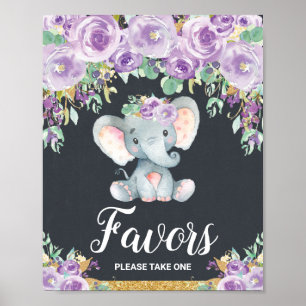 Lila Blumen Elefant Baby Shower Party Geschenke Poster