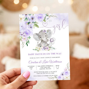 Lila Blumen-Elefanten-Baby-Party-Einladung Einladung