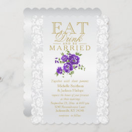 Lila Blumen essen, Getränk und sind verheiratete Einladung