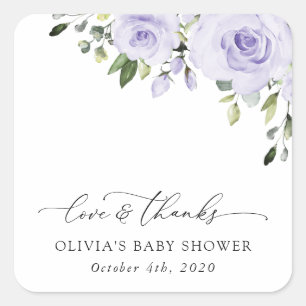 Lila Blumen, Fliederblumen, Boho, Babyparty Quadratischer Aufkleber