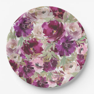Lila Blumen Florale Papierplatten Pappteller