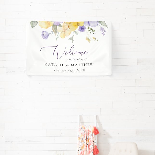 Lila Blumen, gelbe Blumen, Begrüßung Banner (InSitu)