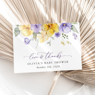 Lila Blumen, gelbe Blumen, Boho, Babydusche Dankeskarte