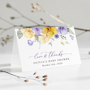 Lila Blumen, gelbe Blumen, Boho, Babydusche Dankeskarte