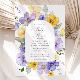 Lila Blumen, gelbe Blumen, Boho, Babydusche Einladung