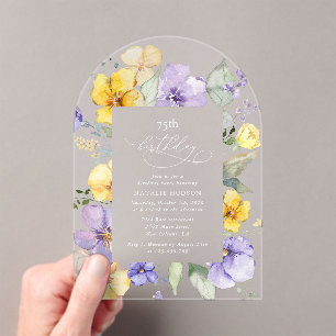 Lila Blumen, gelbe Blumen, Boho, Geburtstag Acryleinladungen