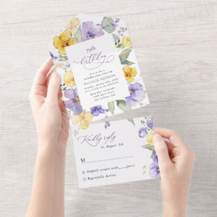 Lila Blumen, gelbe Blumen, Boho, Geburtstag All In One Einladung