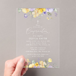 Lila Blumen, gelbe Blumen, Boho, Konfirmation Acryleinladungen