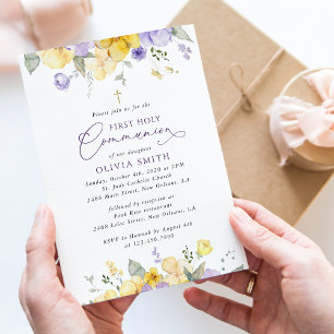 Lila Blumen, gelbe Blumen, Boho, Konfirmation Einladung