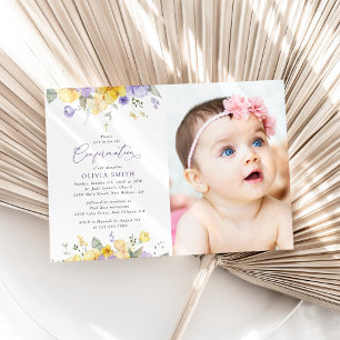 Lila Blumen, gelbe Blumen, Boho, Konfirmation Einladung