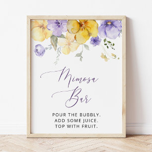 Lila Blumen, gelbe Blumen, Boho, Mimosa-Bar Poster