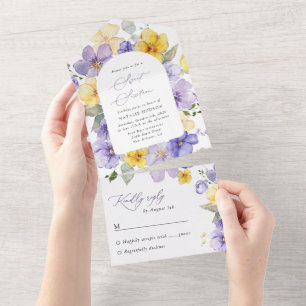 Lila Blumen, gelbe Blumen, Boho, Sweet 16 All In One Einladung