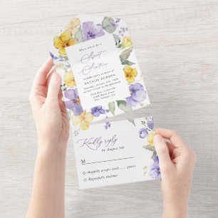 Lila Blumen, gelbe Blumen, Boho, Sweet 16 All In One Einladung