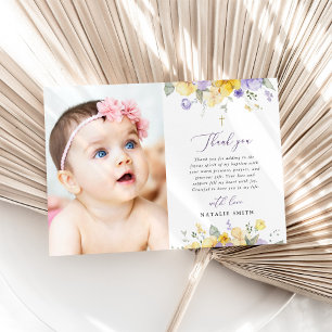Lila Blumen, gelbe Blumen, Boho, Taufe Dankeskarte