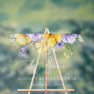 Lila Blumen, gelbe Blumen, Brautbegrüßung Acrylschild