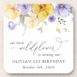 Lila Blumen, gelbe Blumen, erster Geburtstag Getränkeuntersetzer
