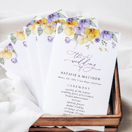 Lila Blumen, gelbe Blumen, Hochzeitsprogramm