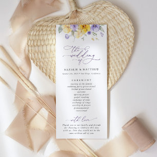 Lila Blumen, gelbe Blumen, Hochzeitsprogramm Programm