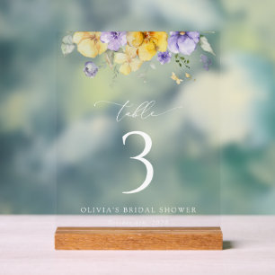 Lila Blumen, gelbe Blumen, Tischnummern Acrylschild