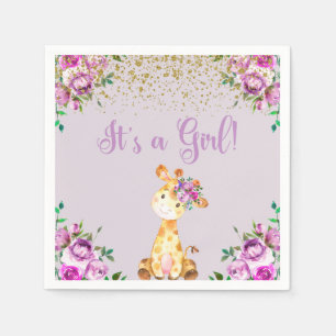Lila Blumen & giraffe Babydusche Servietten. Serviette