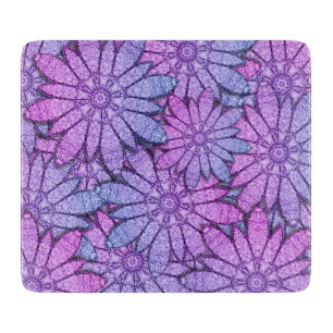 Lila Blumen Glas Schneidebrett