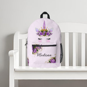 Lila Blumen Gold Glitter Einhorn Rucksack