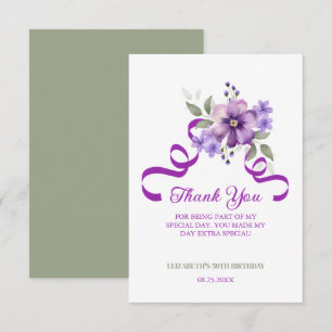 Lila-Blumen-Grün-Ribbon-Geburtstag Dankeskarte