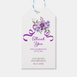 Lila-Blumen-Grün-Ribbon-Geburtstag Geschenkanhänger