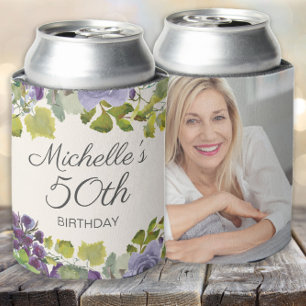 Lila Blumen Grüne Blätter 50. Geburtstag Foto  Dosenkühler