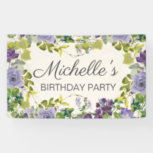 Lila Blumen Grüne Blätter Damen Geburtstag Banner
