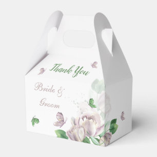 lila Blumen grüne Blätter Schmetterlinge Hochzeit Geschenkschachtel