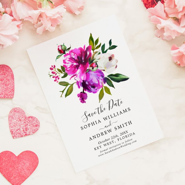 Lila Blumen & Grünpflanzen Save the Date Einladung (Von Creator hochgeladen)