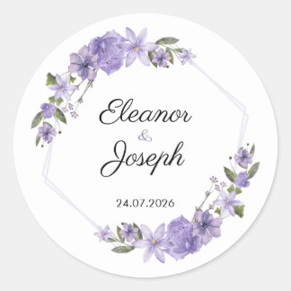 Lila Blumen Hochzeit Aufkleber Kreis Etikett