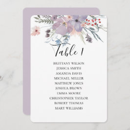 Lila Blumen Hochzeitssitzkarte. botanisch Einladung