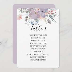 Lila Blumen Hochzeitssitzkarte. botanisch Einladung