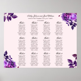Lila Blumen Hochzeitssitzkarte. Rosa Blüte Poster
