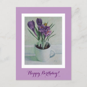 Lila Blumen in einem Pockgemälde Geburtstagskarte Postkarte