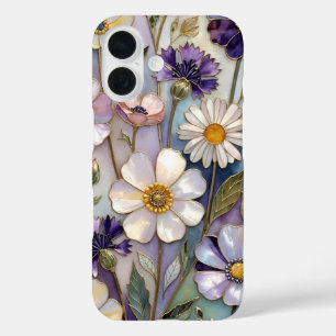 Lila Blumen iPhone-Hülle, pastellfarbene Blumenmus iPhone 16 Hülle