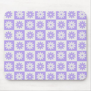 Lila Blumen-Karomuster Moderne Retro Kariert  Mousepad
