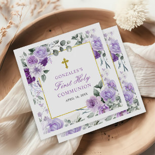 Lila Blumen Mädchen Erste Heilige Kommunion Serviette