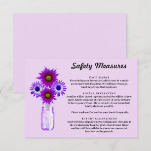 Lila Blumen Mason-Glas Sicherheitsmaßnahmen Begleitkarte
