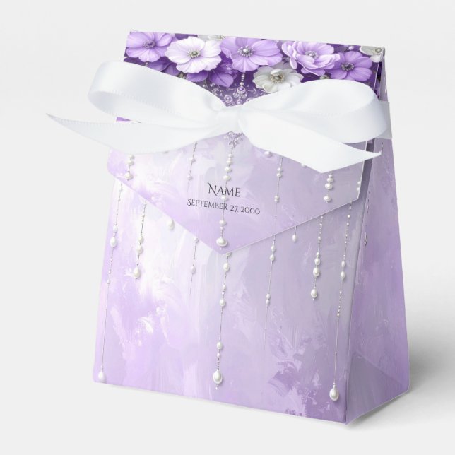 Lila Blumen mit baumelnden Perlen Geschenkbox Geschenkschachtel (Vorderseite)