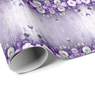 Lila Blumen mit baumelnden Perlen Geschenkpapier