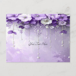 Lila Blumen mit baumelnden Perlen Postkarte